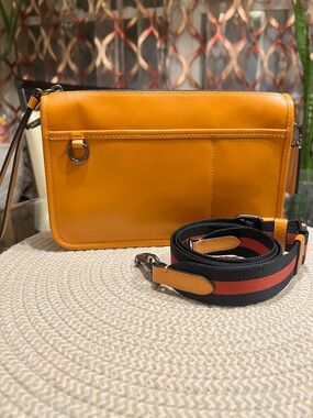 Coach Emery / Varsity Stripe Crossbody Bag – Orange Leather Messenger